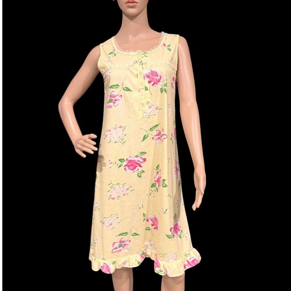 BODY TOUCH Women's Midi Pajama Dress YELLOW Floral Feminine Sz S